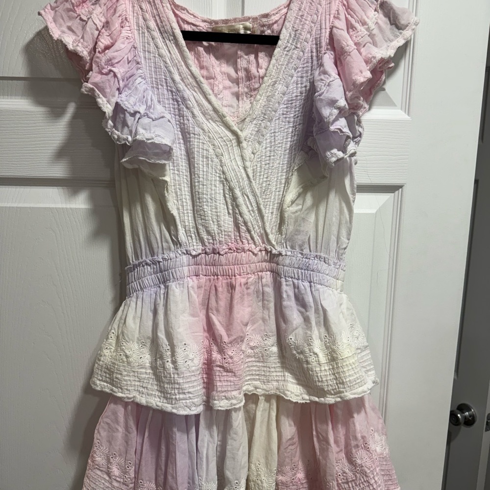 LoveShackFancy Gwen Ruffle Cotton Eyelet Minidress, Multicolor, SIZE XL